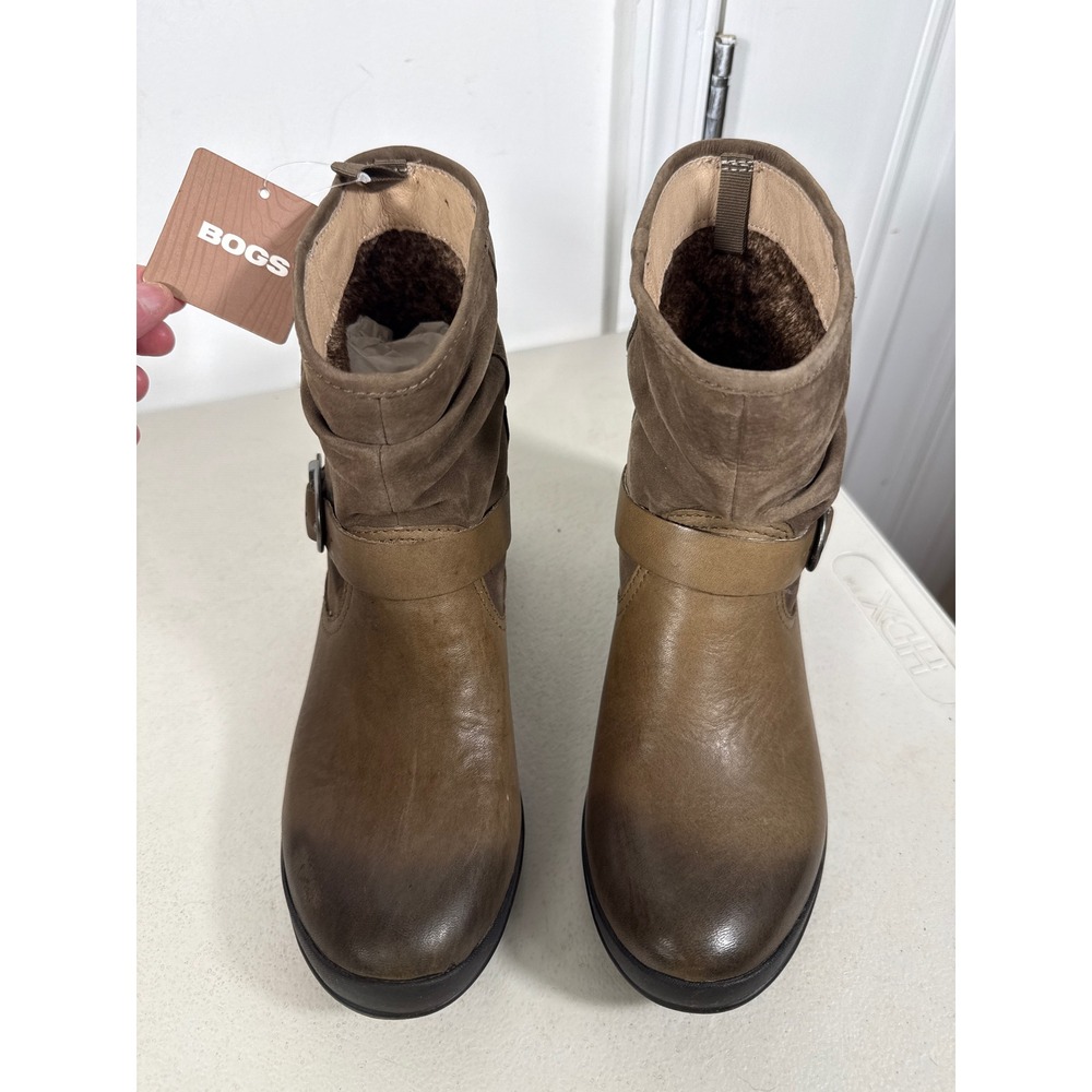 Bogs Cassie Low Waterproof Leather Ankle Boots Olive Brown 78418-233 Womens 8